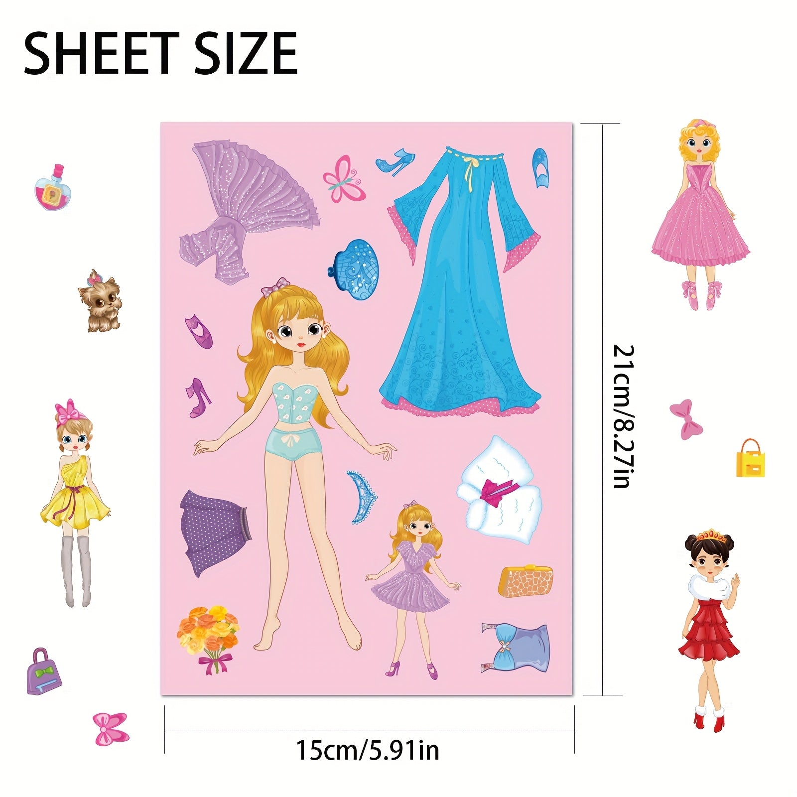 12pcs Princess Dress Up Stickers DIY Decals Self Adhesive PVC
