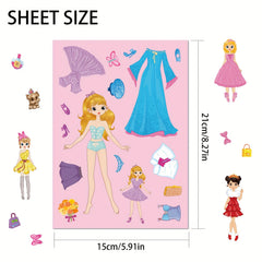 12pcs Princess Dress Up Stickers DIY Decals Self Adhesive PVC