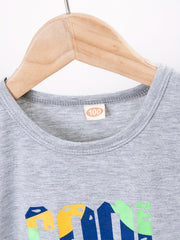 Boy's 2pcs T shirt & Elastic Waist Shorts Set OF BOY Print Short Sleeve Top