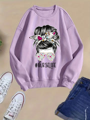 Nurse Life Print Loose Sweatshirt Casual Long Sleeve Crew Neck