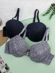 2 Pack Plus Size Casual Bras Set Women's Plus Bow Knot Underwire Full Coverage