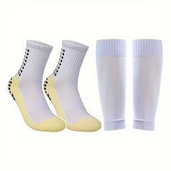 Men's Grip Soccer Socks And Shin Guard Set Non Slip Calf Sleeves
