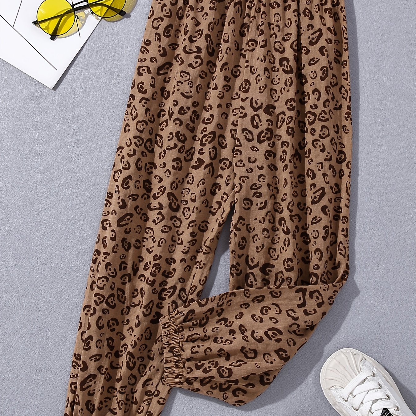 Leopard Print Elastic Waist Pants for Girls