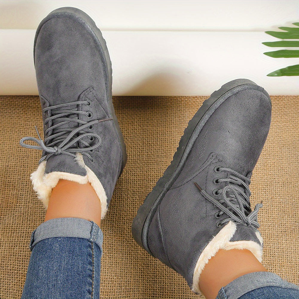 Women's Plush Inner Snow Boots Lace Up Winter Ankle Boots