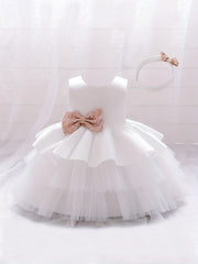 Girls Backless Mesh Puffy Big Bow Princess Dress