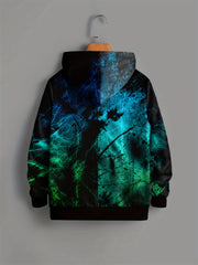 Pixel Human And Dog Print Boy's Hoodie - Long Sleeve Loose Hooded Sweatshirt