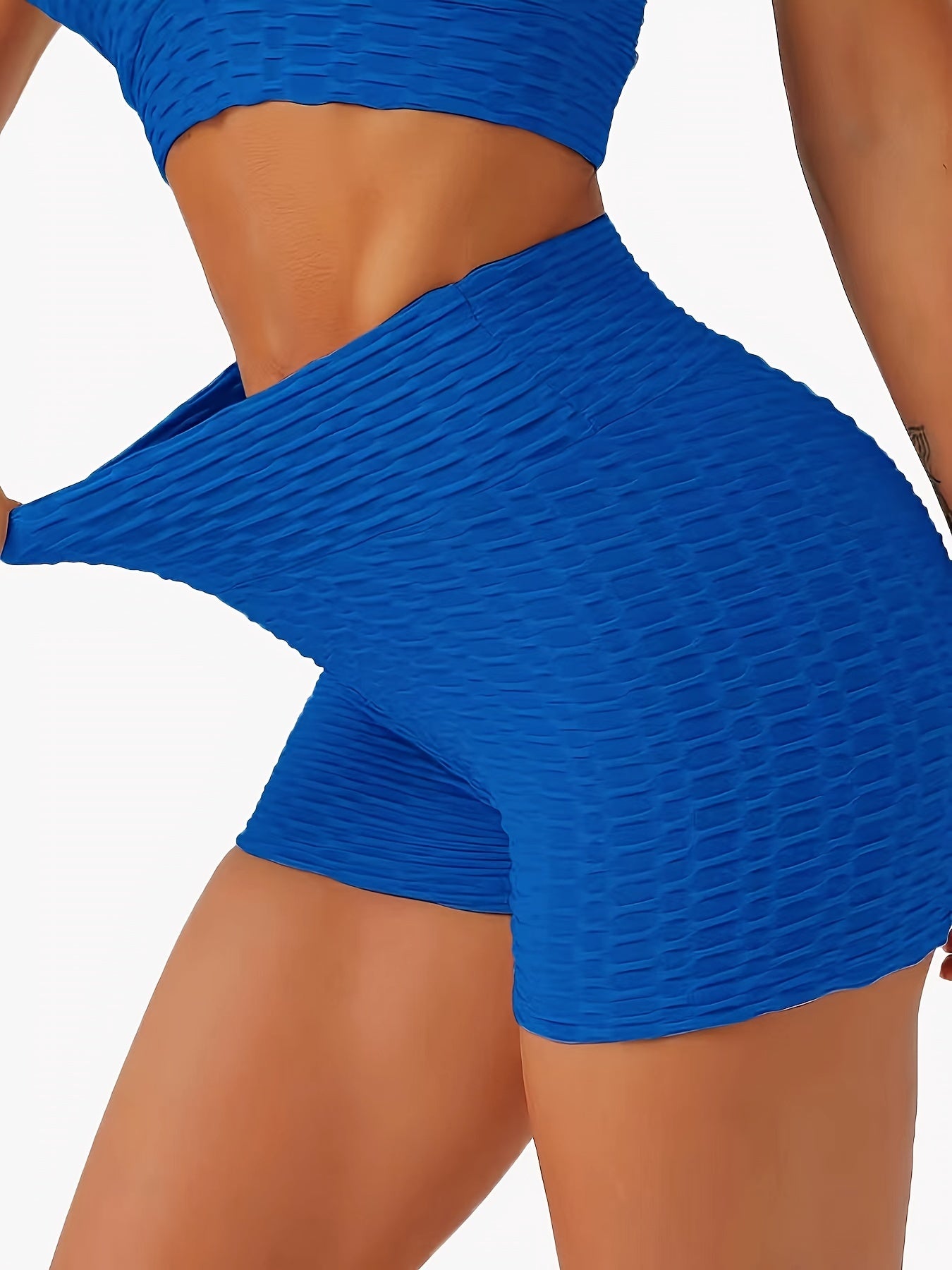 Seersucker Fabric Yoga Shorts Stretchy Honeycomb Sports Biker Short