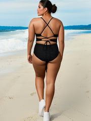 Sexy Plus Size Lace Up Back One Piece Swimsuit