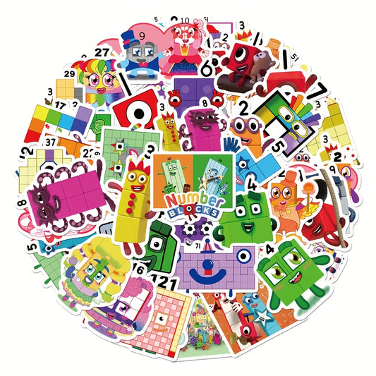 52pcs Numberblocks Cartoon Stickers Waterproof Decals for Laptop Suitcase Guitar