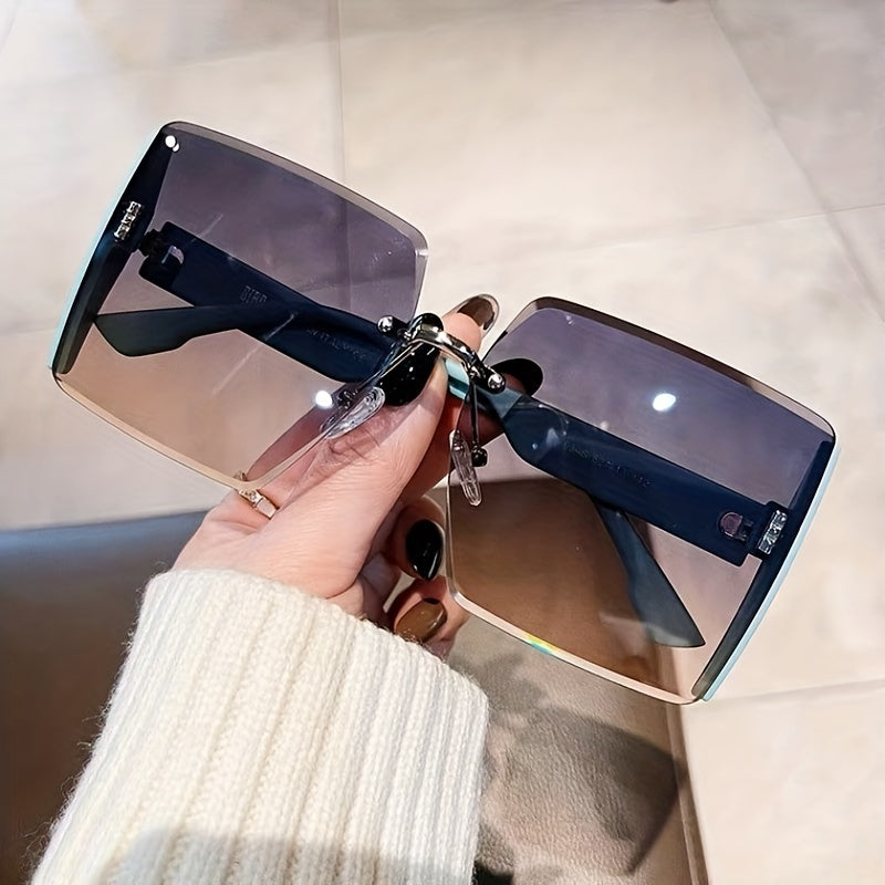 Oversized Square Sunglasses Gradient Lens Rhinestone Decor UV400