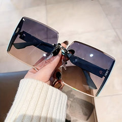 Oversized Square Sunglasses Gradient Lens Rhinestone Decor UV400