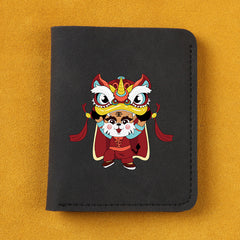 Rabbit Year Lion Dance Pattern Leather Short Wallet