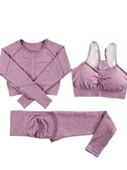 Seamless Yoga Suit Long Sleeves High Waist Slim Fit Set Women's Activewear
