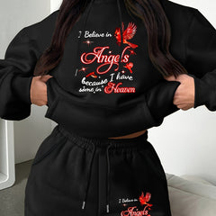 Women's Plus Size Slogan & Bird Print Hoodie & Shorts Set