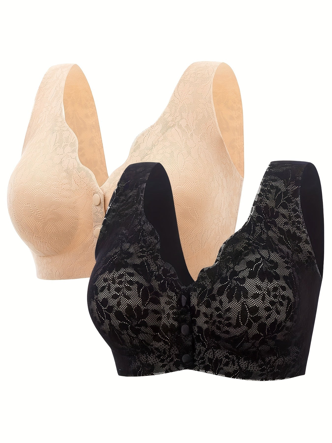 2pcs Lace Wireless Push Up Bras Comfortable & Breathable Women's Lingerie