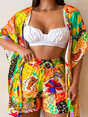 Vacation Animal Print Two piece Set Loose Tops & Elastic Waist Shorts