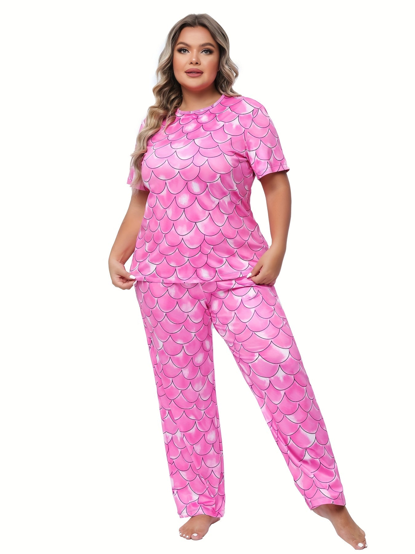 Fish Scales Print Tee & Pants Pajama Set
