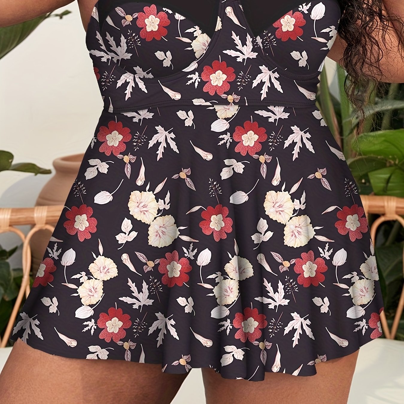 Floral Print Strappy Tankini Set