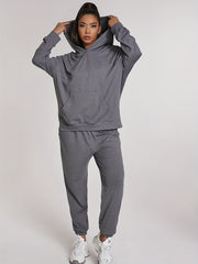 Hooded Sweatshirt & Joggers Set Solid Long Sleeve Outfits