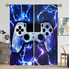 2 Panels Gamepad Printed Window Curtains