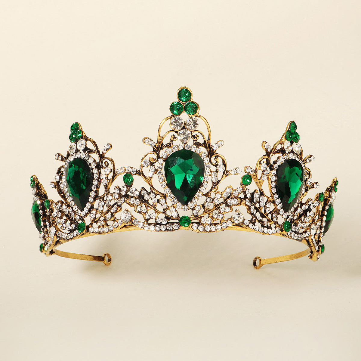 Green Crystal Tiara Vintage Rhinestone Pageant Crowns Baroque Wedding
