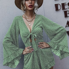 Ruffle Trim Romper with Flared Sleeves