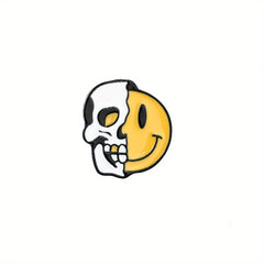 Boys Cartoon Skull Enamel Pin with Funny Smile and Angry Expression