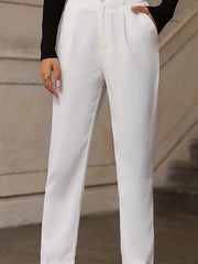 Solid Tailored Pants Pockets Work Office Pants Women's Clothing