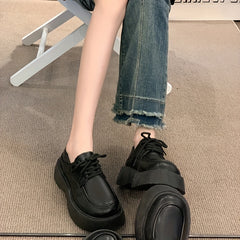 British Style Platform Loafers Lace Up Shoes Comfortable Walking Shoes