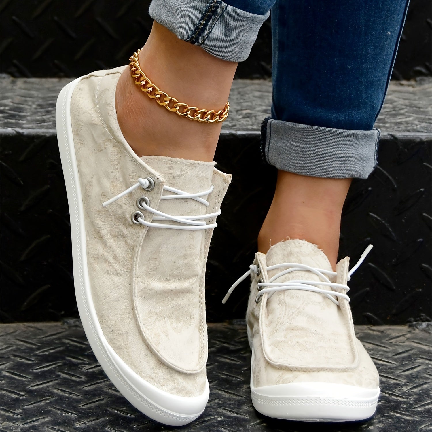 Women's Lace Up Canvas Shoes Comfortable Slip On Loafers Casual Low Top Sneakers