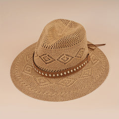 Western Cowboy Jazz Straw Hat Men Women Sun Protection Beach Hat