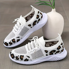 Leopard Print Sneakers Casual Lace Up Running Shoes