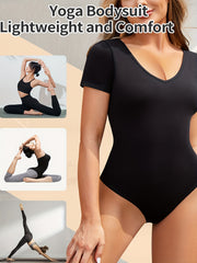 Short Sleeve V Neck Bodysuit Tummy Control Body Shaper