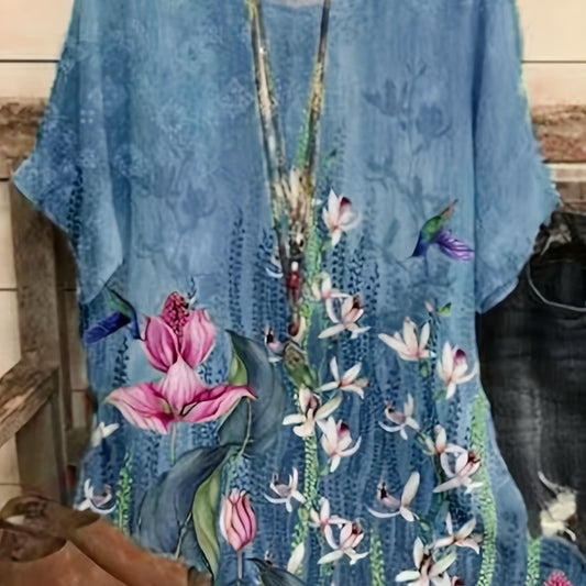 Floral Print Short Sleeve Round Neck T-shirt