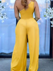 One Shoulder Wide Leg Jumpsuit Sexy Sleeveless Jumpsuit