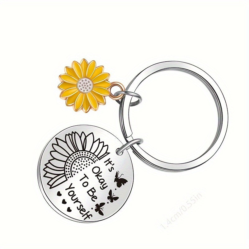 Sunflower Butterfly Keychain Stainless Steel Key Chain Pendant