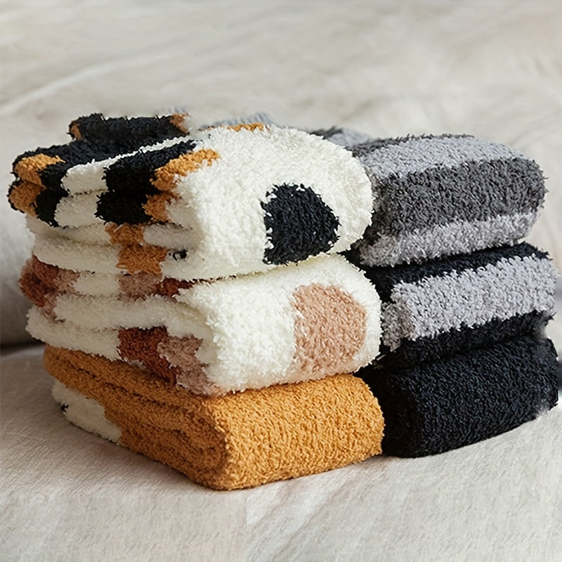 6 Pairs Cat Claw Fuzzy Socks Comfy & Warm Mid Tube Socks Women's Stockings