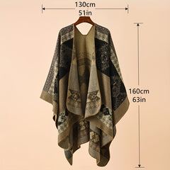 Geometric Print Shawl Wrap Warm Sunscreen Windproof Poncho Cape