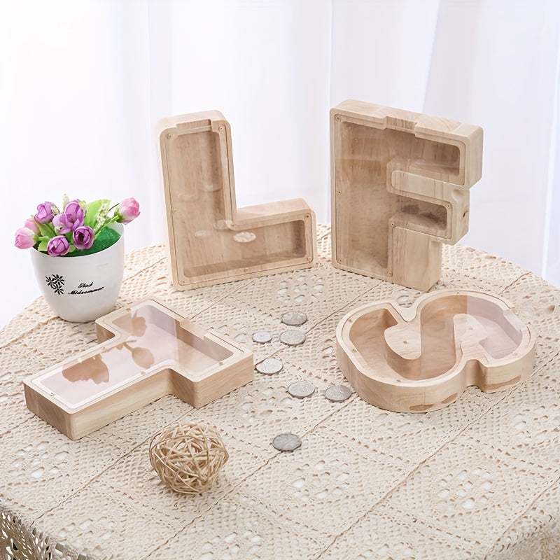 Wooden Piggy Bank Coin Piggy Bank DIY Children Letter Decorated Gift