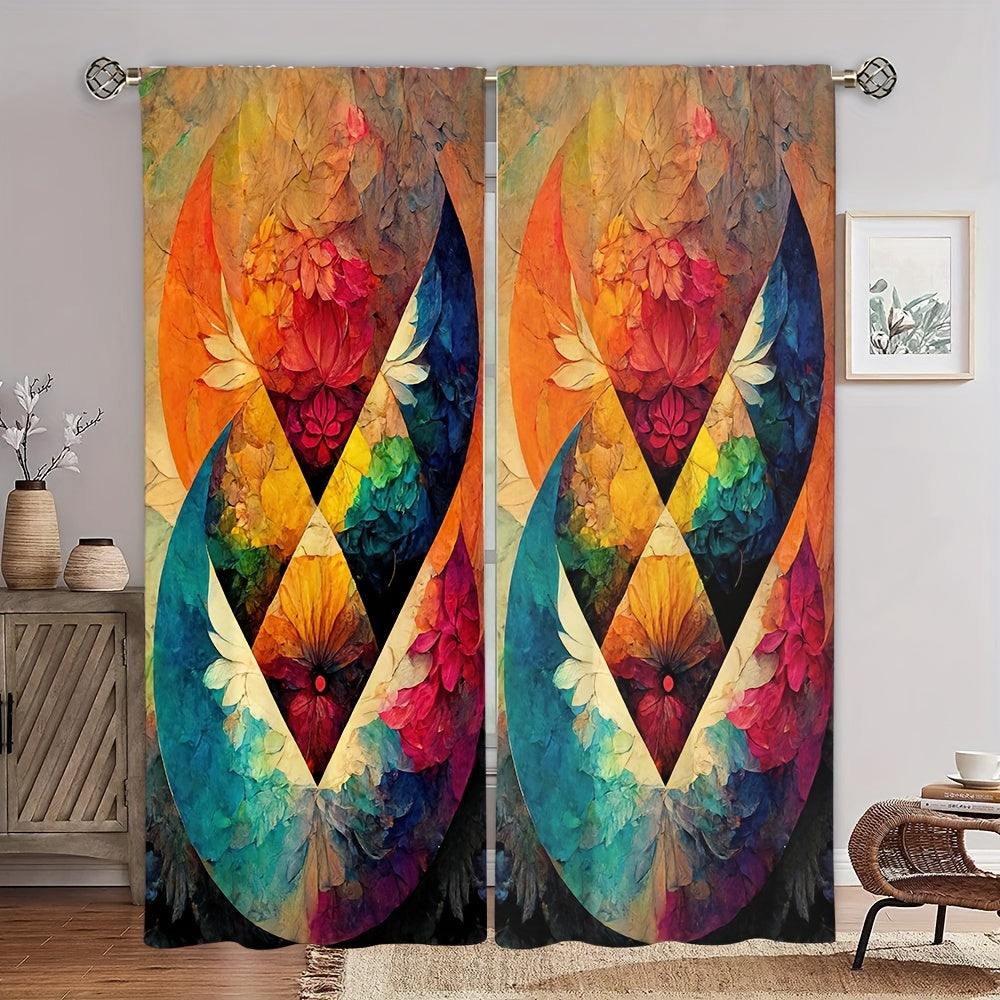 Floral Printed Curtains Rod Pocket Top Window Curtain