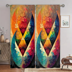 Floral Printed Curtains Rod Pocket Top Window Curtain
