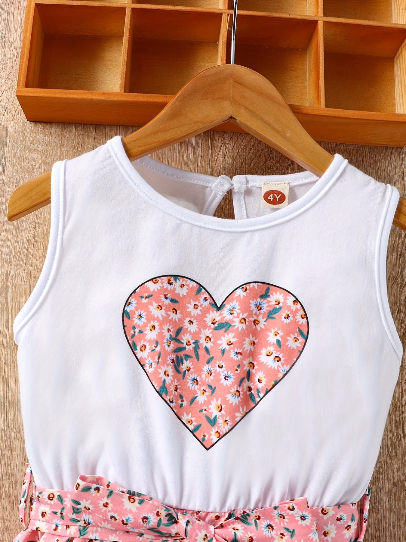 Toddler Girls Floral Heart Graphic Romper Sleeveless Jumpsuit for Beach Vacation