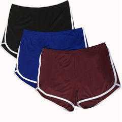 3 Pack Plus Size Sports Shorts Set Women's Plus Solid Binding Elastic High Rise