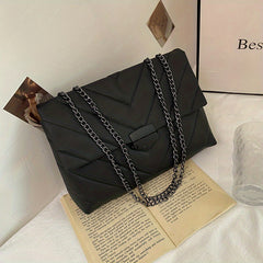 Quilted Shoulder Bag Solid Flap Chain Bag Classic Purse