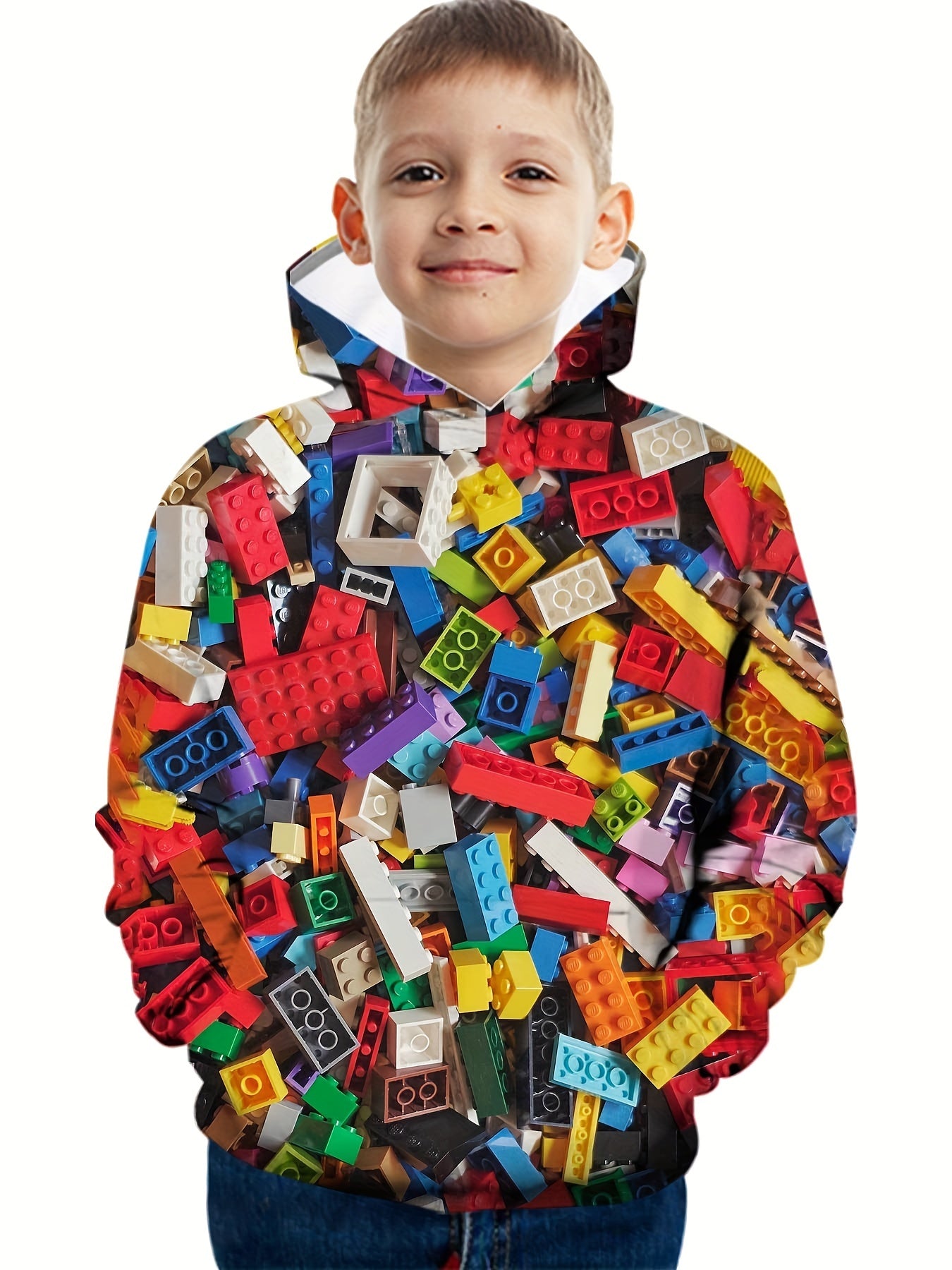 Building Blocks Allover Print Kid's Hoodie Long Sleeve Top Boy's Clothes