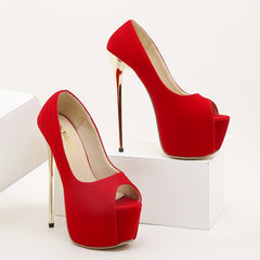 Women's Platform Peep Toe Slip On Stiletto High Heel Shoes