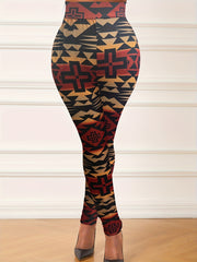 Colorblock Geometric Print Plus Size Leggings