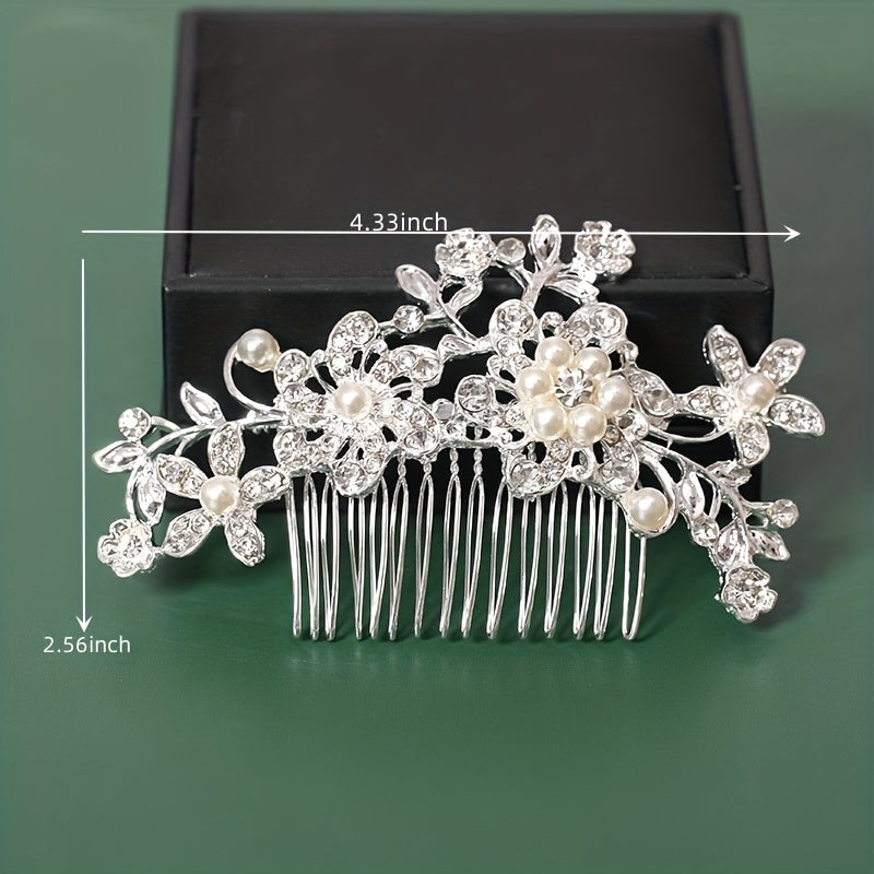 Faux Pearl Rhinestone Wedding Hair Comb Bridal Headdress