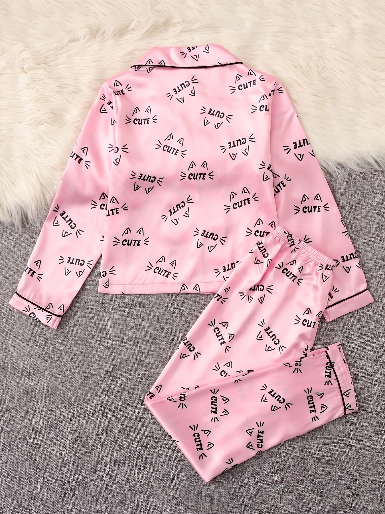 Girls Cat Shirt Pants Pajamas Set Kids Clothes