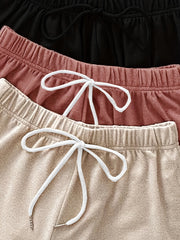 3-Piece Pajama Set: Cami Top & Lace Up Shorts